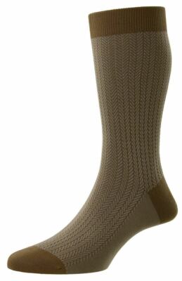 Pantherella Herren Fabian Fischgrätenmuster Baumwolle Socken - Khaki