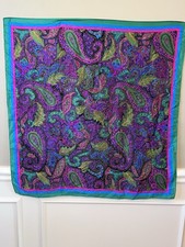 Paisley Print Scarf Women Vibrant Gem Tones Vtg Green Blue Purple Boho