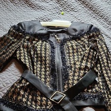 Oblix by Gaimaree Womens 2pc Skirt Suit Set Houndstooth Black Gold 4
