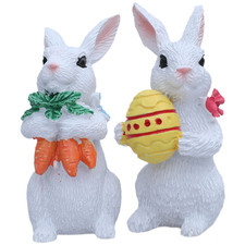 Easter Resin Rabbit Couple White 2.5 3 6.5cm with Carrot Egg Decoration