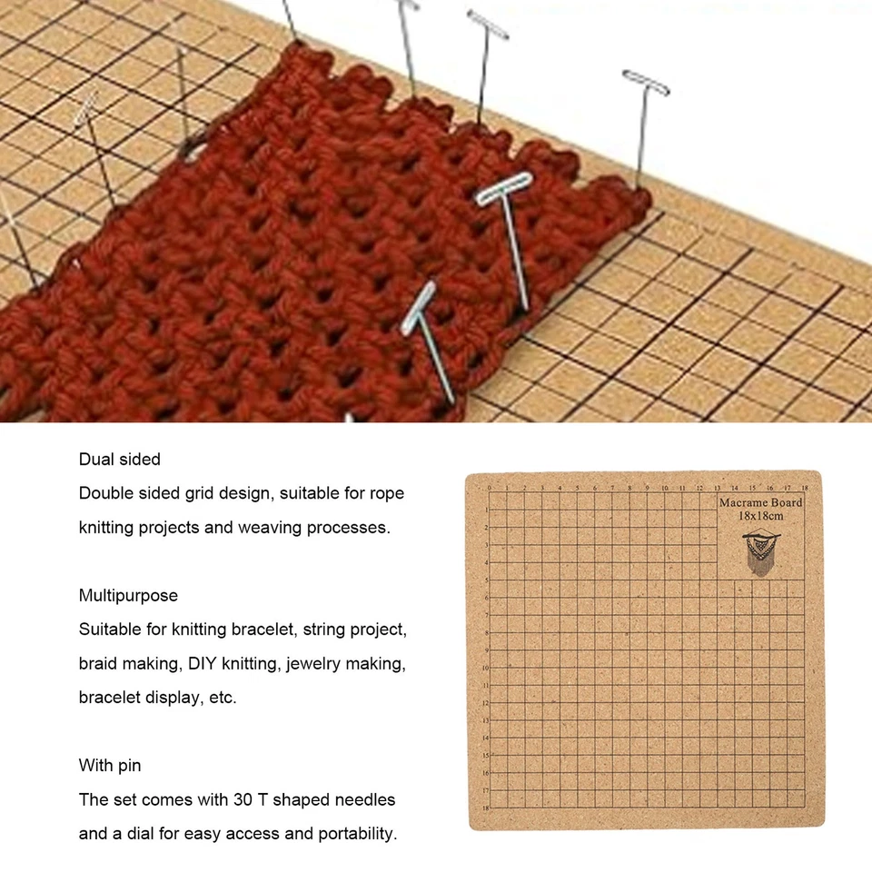 7x7 Inch Double Side Macrame Board DIY Grid Braiding Board With Pins For - Image 2 of 4