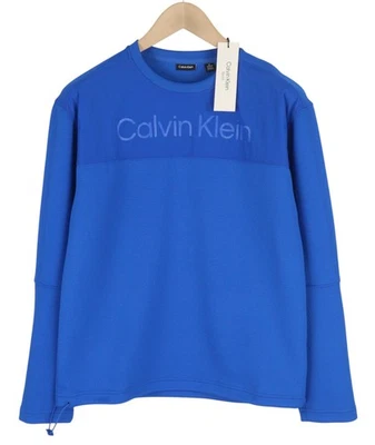 CALVIN KLEIN Sweat-Shirt Homme XS Bleu Coton Col Rond Logo Pull On - Photo 1/4