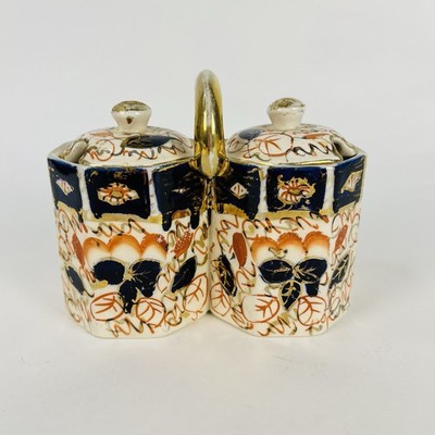 Vintage Arthur Wood Gaudy Welsh Imari Condiment Pot Set 4.5  Tall