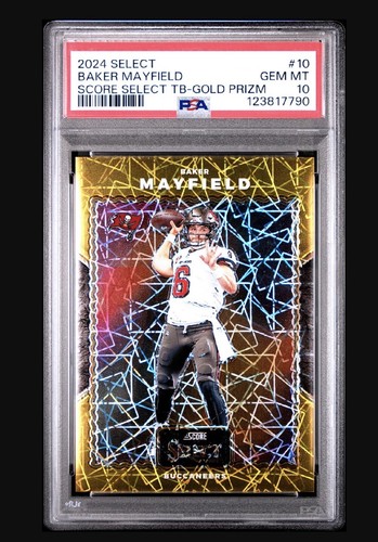 Panini 2024 Select Score Select Throwback Baker Mayfield #10 Gold /10 PSA 10