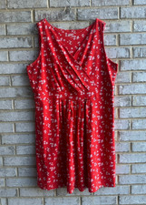 Lands' End Sleeveless Faux Wrap V-Neck Red/White Floral Short Dress Size 2X
