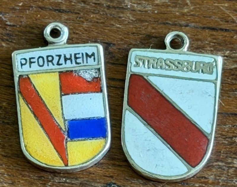 Vintage Pforzheim & Strassburg 800 Silver Enamel Shield Charm Lot