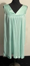 Vintage Vanity Fair Nightgown Womens Large Aqua Nylon Style 30-107 Made USA 90s