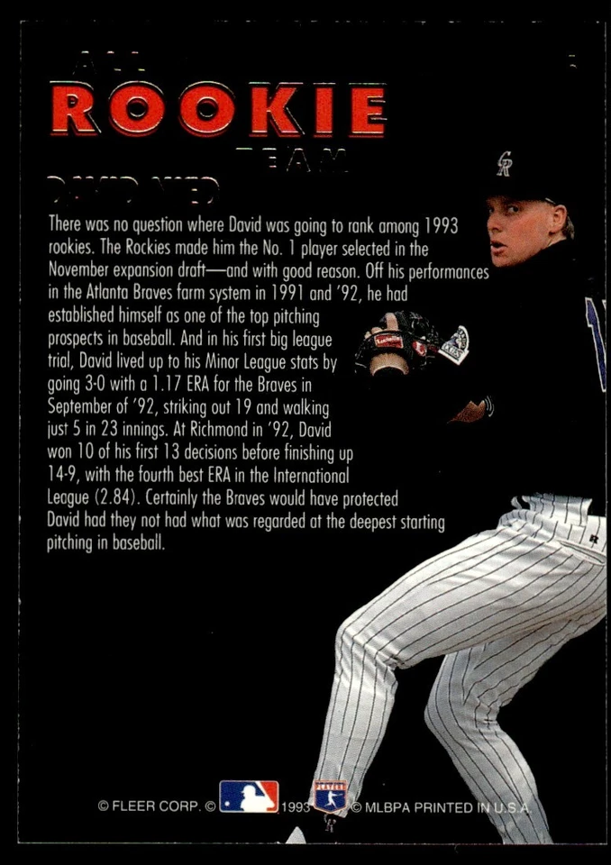 1993 Ultra All-Rookies DAVID NIED California Angels #1 - Image 2 of 2