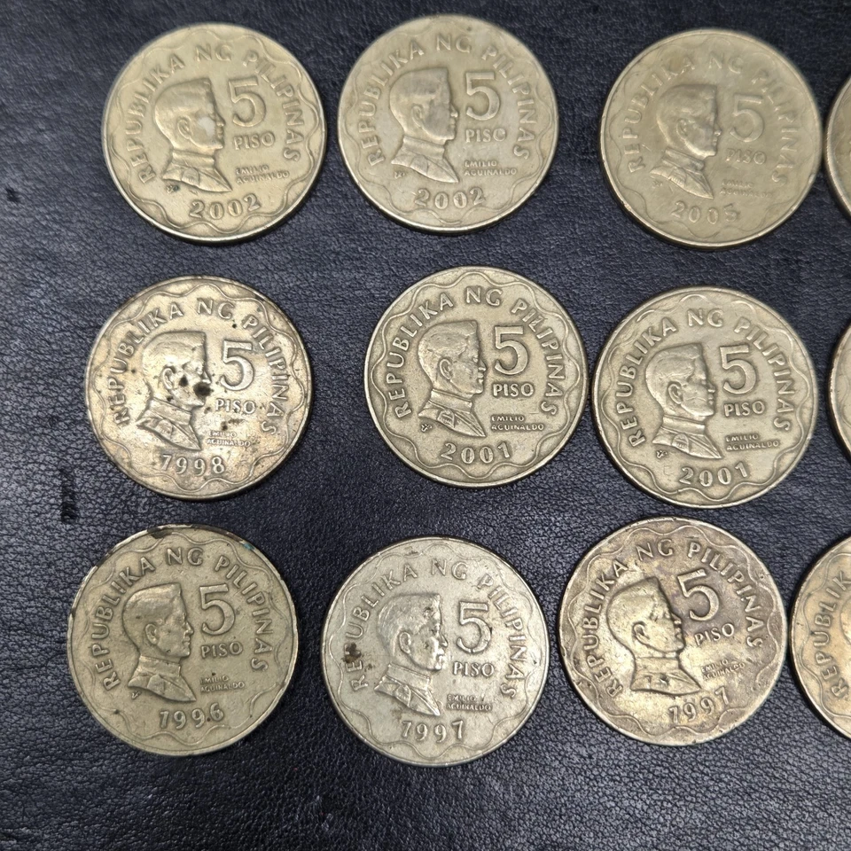 Philippines 5 PISO Coin W/ Revolutionary Emilio Aguinaldo 1996 - 2005 Lot Of 13 - Image 3 of 4