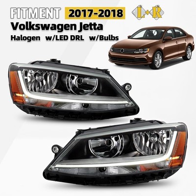 For 2017-2018 Volkswagen Jetta Halogen Headlight w/LED DRL&Bulb Left+Right Pair