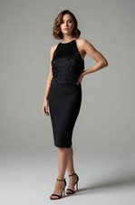 NWT HALSTON Heritage Black Fringe Cocktail/Dancing Dress 8