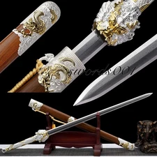 Damascus Steel Chinese Dragon King Sword Han Jian Sharp Katana Martial Art Gift