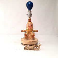 Vintage Humpty Dumpty Wooden Nursery Lamp Mid Century Child  s Lamp Original Labe