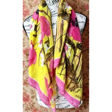 Vintage Vera Neumann Mod Floral Scarf - Large 43" - Pink  Yellow Poppies Daises