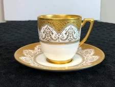 Antique Coalport Gilman Collamore Gold Gilt Porcelain Demitasse Cup & Saucer