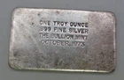The Bullion Mint October 1973 1 oz .999 Fine Silver Bar RARE