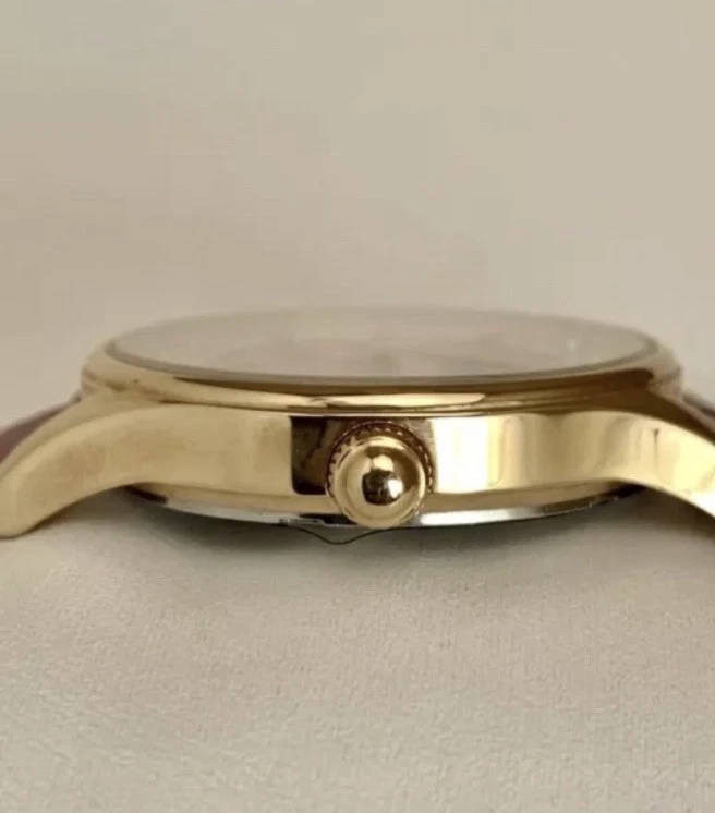 Reloj de cuarzo suizo BINGER para mujer 34 mm dorado rosa mop cristal de zafiro correa roja Foto 4 de 4