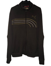 Puma Retro Track Jacket Men  s XL Brown Four Stripe Full Zip Mock Neck