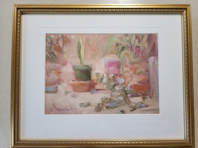 Bernie Boucher Signed Original Oil Painting ''Clay Pots & Plants'' 2001 