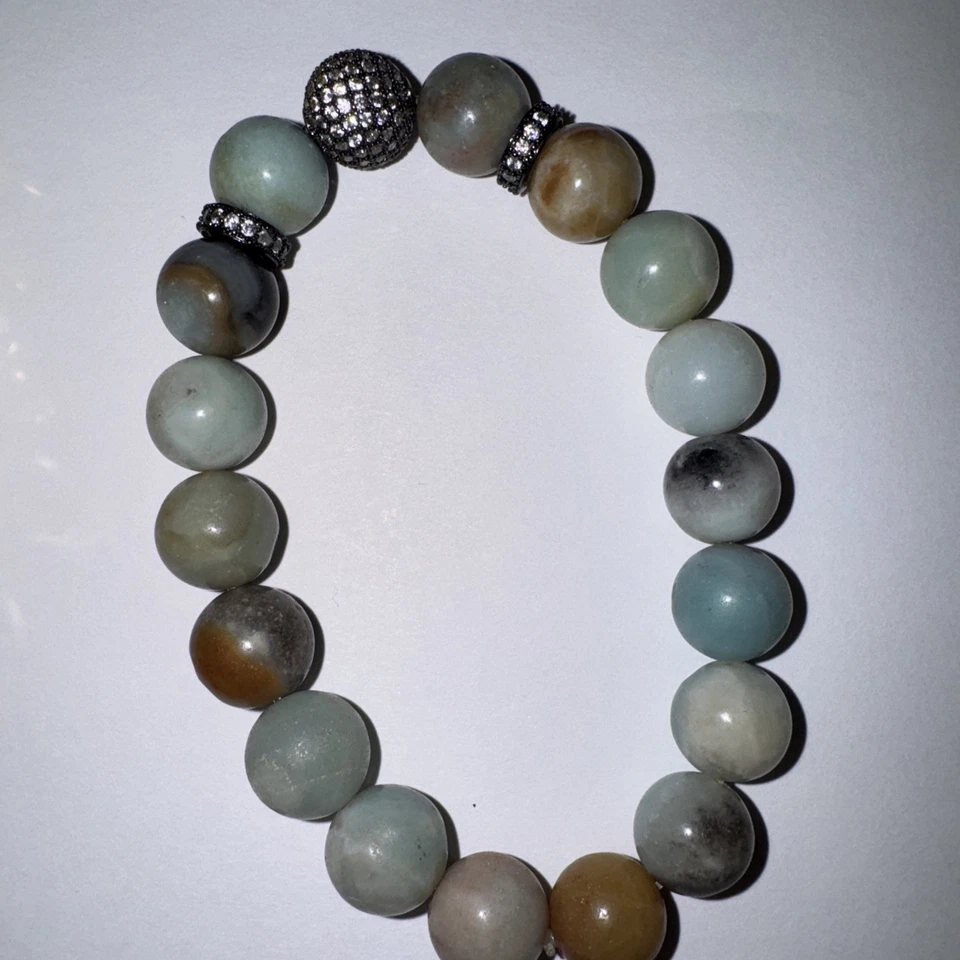 Lot of 3 Stretch Bracelets – Amazonite, Yellow Howlite, Wood & Ceramic Beads - Image 4 of 4