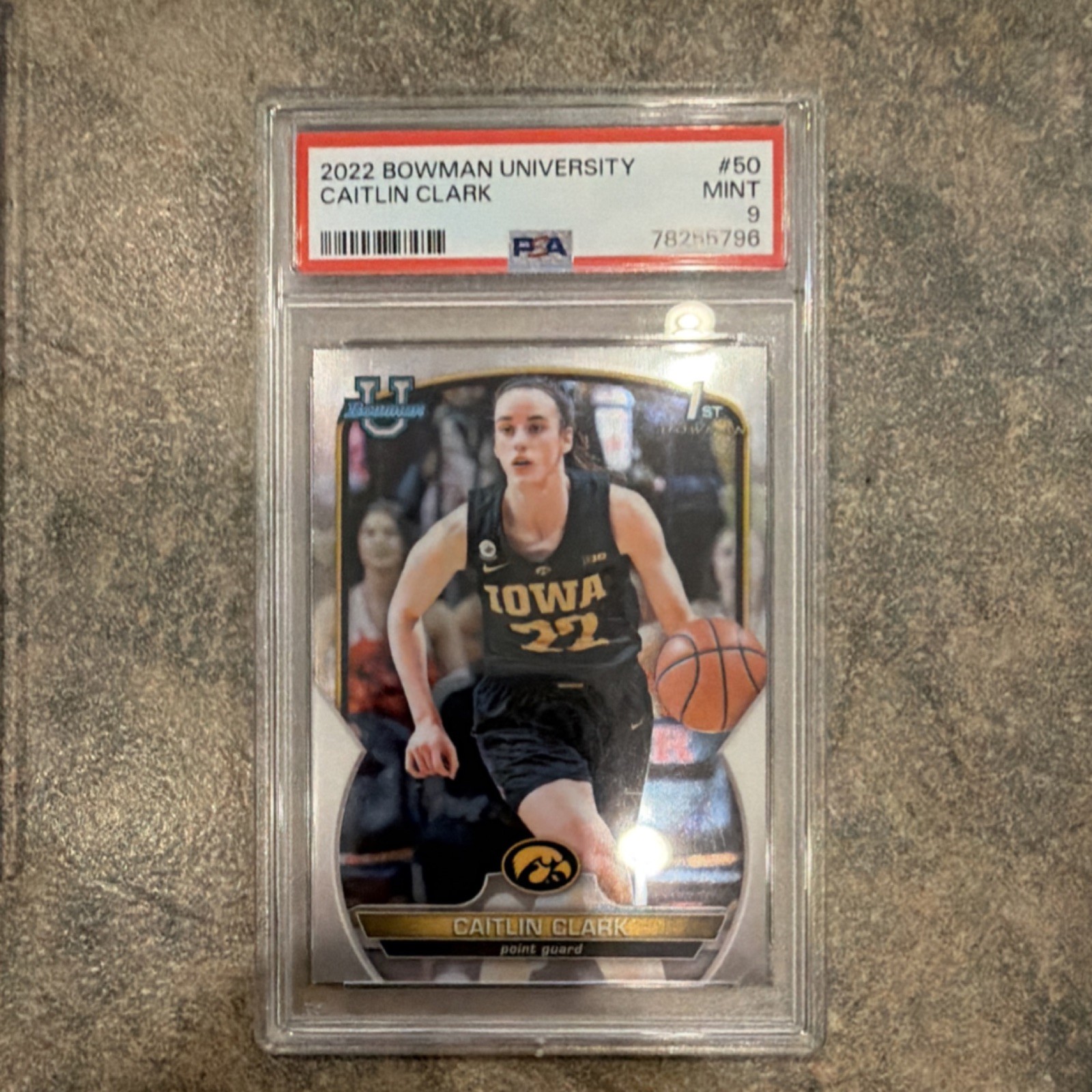 Topps 2022-23 Bowman University Chrome Caitlin Clark #50 Rookie PSA 9 Iowa Hawk…