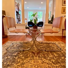 Mies van der Rohe MR10 Chairs Pair Knoll Leather Chrome Mid Century Modern