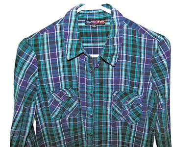 Women's Shirt MultiColor Plaid Snap Front Blouse  Size Large