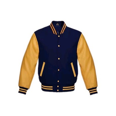 Varsity Letterman Navy Wolle aus echtem Gold Leder Ärmel Bomber Baseballjacke