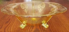 Vintage Yellow Depression Glass 3-Footed Centerpiece 12" Bowl Pristine Condition
