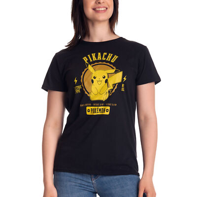Pokemon - Pikachu College T-Shirt schwarz Herren Baumwolle