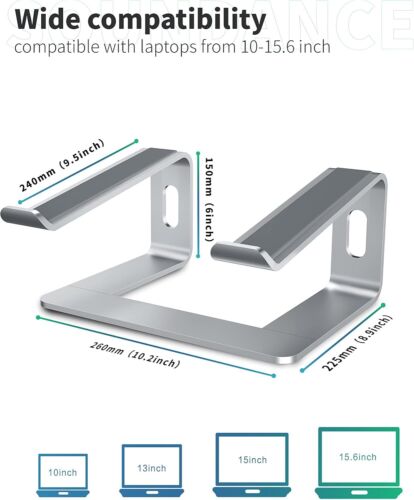 Laptop Stand, Aluminum Computer Riser, Ergonomic Laptops Elevator for Desk, Met - Picture 2 of 8
