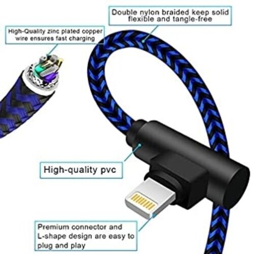 20 PACK 6ft 90 Degree Angle Fast Charging Cable Quick Charger Charge Power Cord - Picture 2 of 30