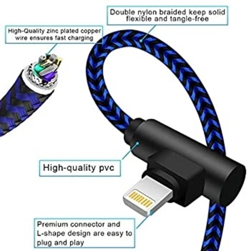 3 PACK 6ft 90 Degree Angle Fast Charging Cable Rapid Charger Charge Sync Cord - Image 2 of 4