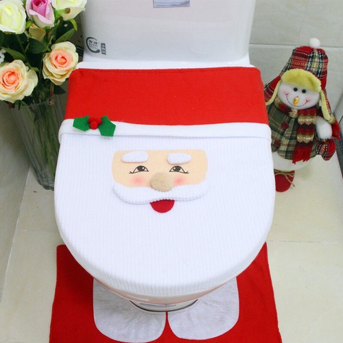 Christmas Toilet Seat Cushion Set Bathroom Washable Warmer Cushion Cover Pad Mat - Picture 7 of 21