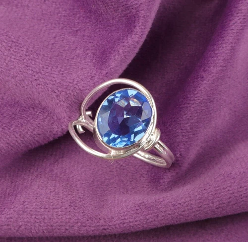 Blue Tanzanite Gemstone Handmade 925 Sterling Silver Jewelry Designer Ring Gift