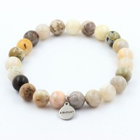 Edelsteine Und Mineralien. Armband Perlen Achat Bambusblatt 8 Mm. Hergestellt In