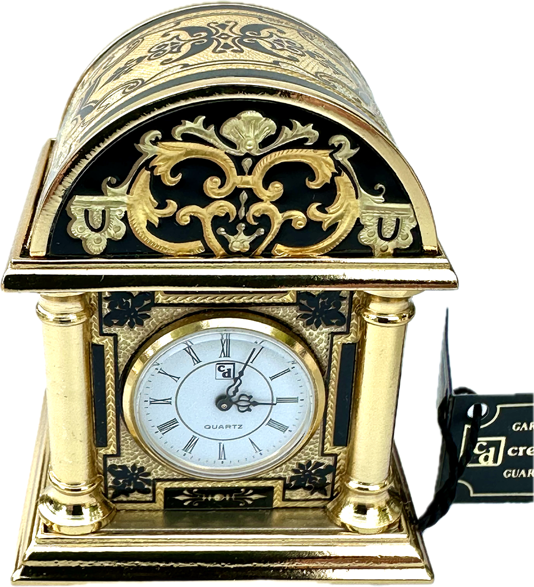 Miniature Mental Carriage Clock 24K Gold Trim Credan, S.A Toledo