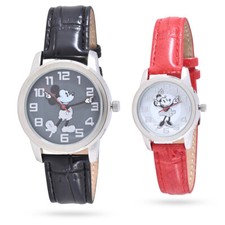 Disney MK50009 Mickey and Minnie His and Hers Blk Red Watch Set of 2- NEW IN BOX