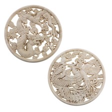 2x Wood Carved Decal Unpainted Vintage Round Decorative Mouldings Applique