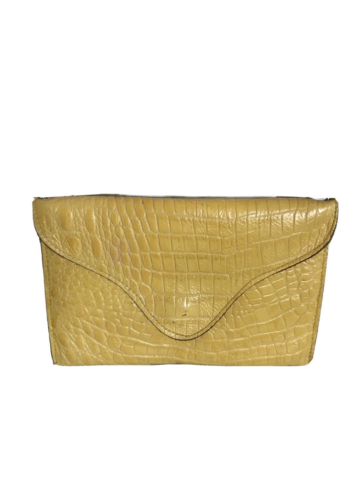J.J. WINTERS Yellow Leather Moc Croc Envelope Cross Body Purse Chain Strap