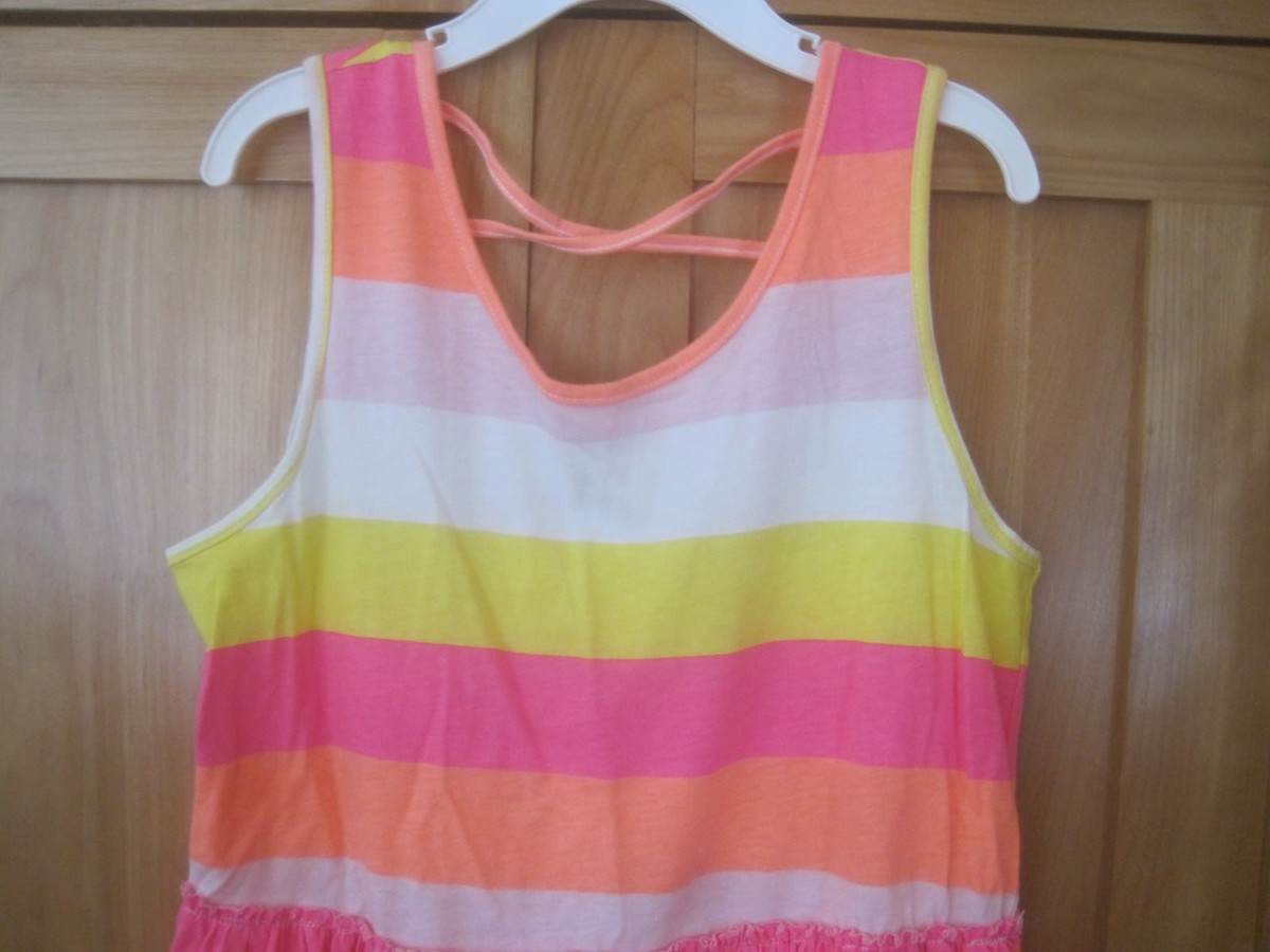 Robe Débardeur Haute-bas Fille The Children's Place - Taille 10-12 - Orange Fluo & Rayures