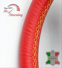 FOR JEEP LIBERTY 08-10 RED LEATHER STEERING WHEEL COVER, YELLOW 2 STIT