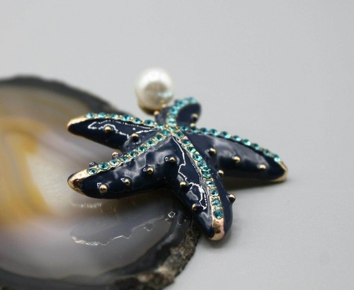 Starfish pin brooch jewelry fashion white pearl blue water ocean gold tone - Picture 4 of 9