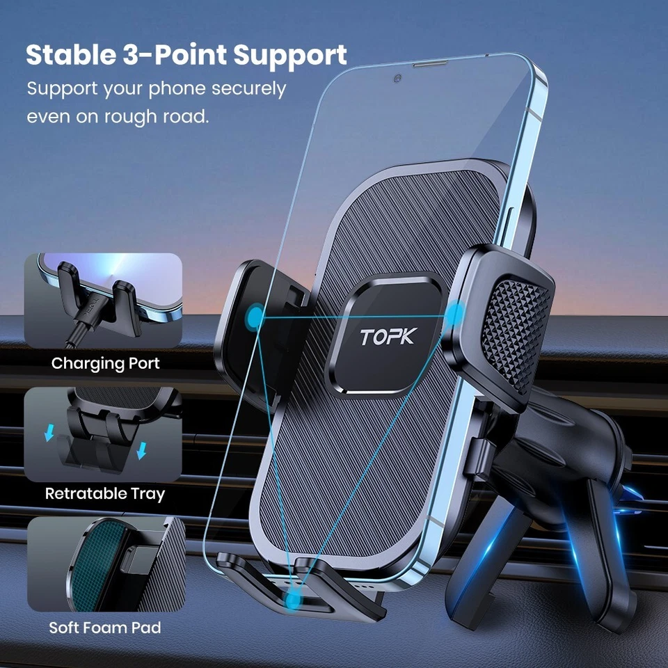 TOPK Car Vent Phone Holder, Upgraded Metal Hook, Fits All Smartphones - Image 3 of 4