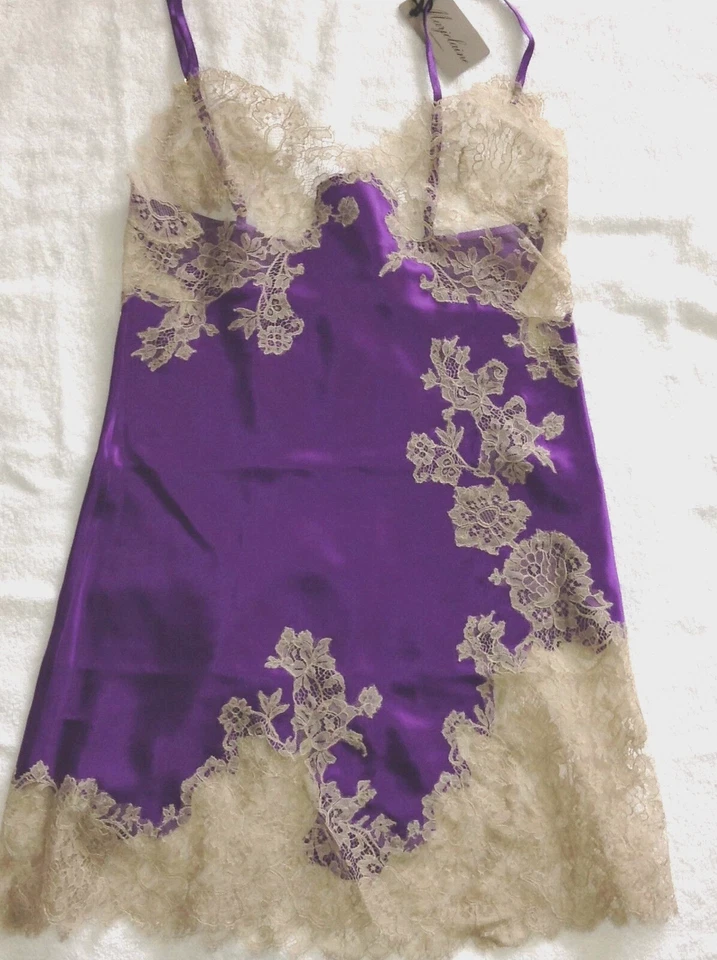 ШЕЛК + французское кружево сорочка, французский импорт, FR36/EU34, фиолетовый w голая кружево, новый - Изображение 4 из 4