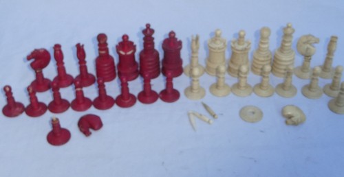Antique 19thC Barleycorn Carved Ox Bone Chess Set Spares