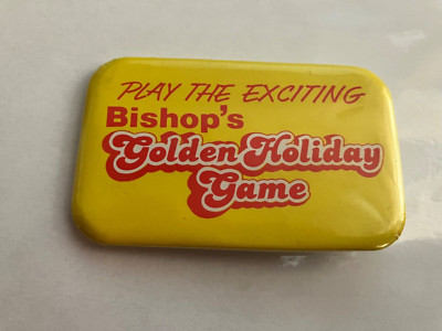 Vintage Play the Exciting Bishop's Golden Holiday Game Pin Anstecker