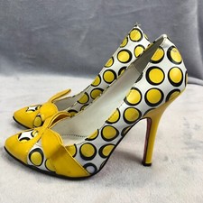 Betsey Johnson Women Sz 5 Yellow Polka Dotted Stilettos Vero Cuoio 3" Heels READ