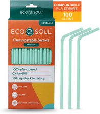 100 Compostable Straws 100 Count 8.25" Eco-Friendly Biodegradable Sustain...