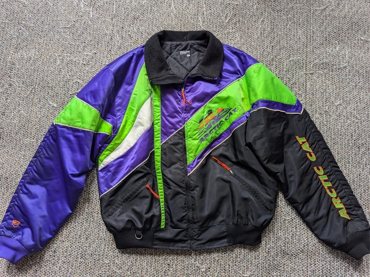 vintage ARCTIC CAT snowmobile jacket XLT coat TOP CAT black lime